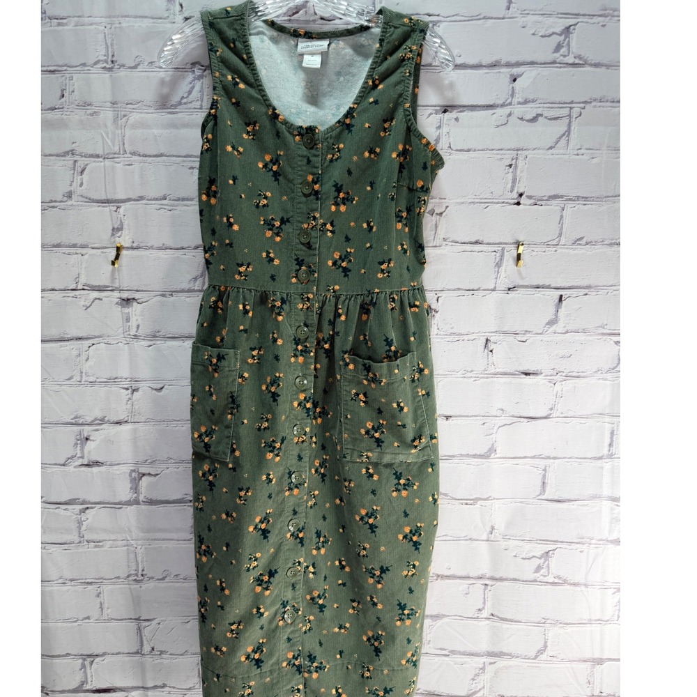 The Vermont Country Store Corduroy Dress Womens Small P Green Floral Cottagecore - Picture 6 of 7